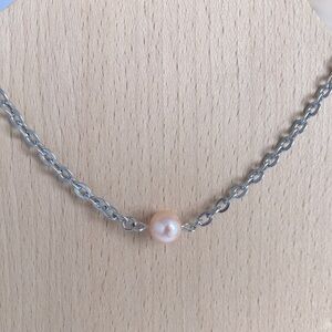 Pink Fresh Water Cultured Pearl Stainless Steel Necklace 18 Inch